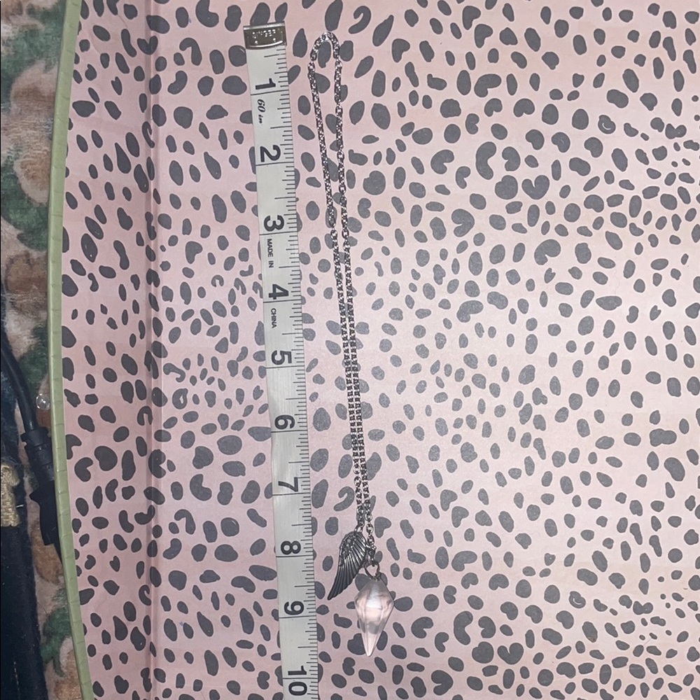 Clear Quartz Pendulum Necklace Stainless Steel with Wing Charm - Picture 4 of 4